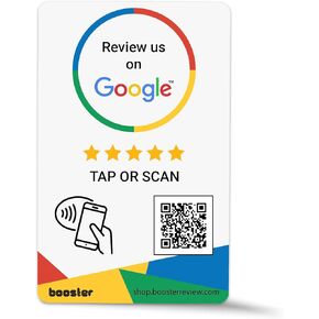 Booster for Google Review Tap Tap Cards من Booster Review - انقر للمراجعات الفورية - متوافقة مع جميع الهواتف - Smart Tap NFC & QR - Boost Business Reviews (1 pack)