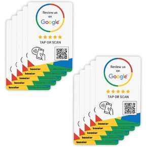 Booster for Google Review Tap Cards من Booster Review - انقر للمراجعات الفورية - متوافقة مع جميع الهواتف - Smart Tap NFC و QR - Boost Business Reviews (10 حزم)