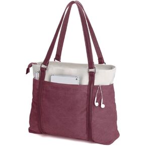 Laptop Tote Bag for Women Lightweight Splice Canvas Bag 15.6 Inch Laptop for Computer Bag Large Capacity Handbag Purse Burgundy