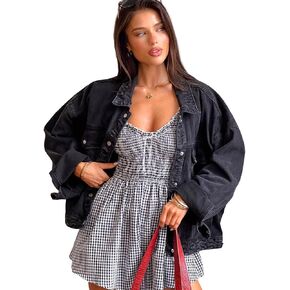 Justalwart Women Distressed Light Wash Oversized Denim Jacket