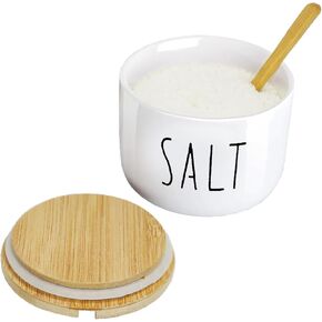 Ceramic Back And White Salt And Pepper Bowls Salt Cellar With Lid Salt And Pepper Set Salt Containers For Countertop Salt Box Salt Holder Built-In Spoon Kitchen Decor (BLACK & WHITE)