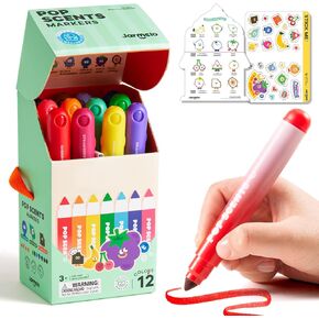 Jar Melo Scented Washable Markers for Kids Ages 4-8, Coloring Markers for Toddlers 2-4, Safe and Non-toxic Water-Based Paint Drawing Kit with Storage Case, School Art Supplies, 12 Colors