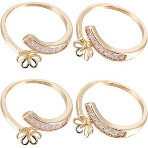 Beebeecraft 1 Box 4pcs حلقة إصبع قابلة للتعديل قسوة فارغة 14 كيلو بايت مطلي بالولاية مكعبات زركونيا خواتم زهرة لنصف حلقة حبة حفر لصنع المجوهرات DIY
