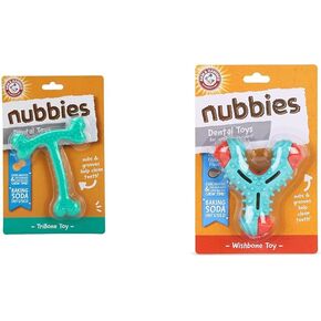 ذراع ومطرقة للحيوانات الأليفة Nubbies Dental Dog Bundle: T-bone في نكهة زبدة الفول السوداني وعظم الترقوة في نكهة الدجاج | يقلل من البلاك والتارتار ، لمضغوطهم الصعبة والمعتدلة