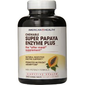 American Health Super Papaya Digestive Enzyme Plus Chewable Tablets, 400 Count