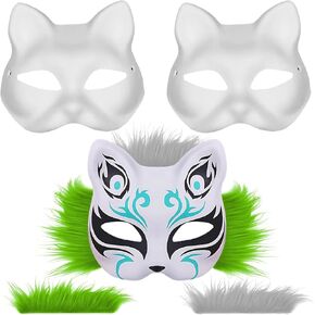 قناع Cat ، أقنعة Cat Mask Cat للطلاء ، قناع Animal Mask فارغ زي Therian Gear for Halloween Cosplay