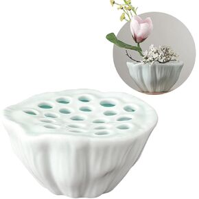 Lotus Pod Flower Arrangement Vase, Ceramic Flower Frog Pot, Ikebana Stem Holder, Decorative Flower Frog Container, Floral Arrangement Bowl for Tea Table, Ceramic Flower Vase Kenzan (Light Cyan) in Kuwait