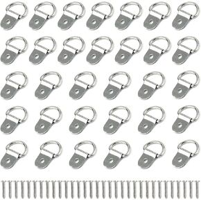32 Pack Stainless Steel D Ring Picture Hangers with Screws for Hanging Paintings Artwork Picture Frame Photos D Rings Anchor Lashing Ring