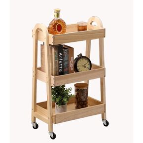 3-Tier Wooden Rolling Cart- Wooden Utility Cart wit Wheels- Utility Rolling Cart-Storage Trolley Organizer- Rolling Kitchen Cart Serving Cart for Office,Kitchen, Kids' Room (Walnut Color)