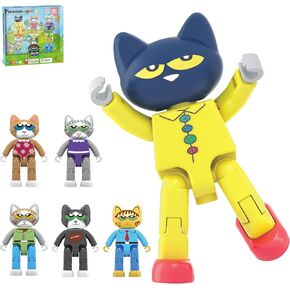 PicassoTiles Magnetic Figures 6 Pete the Cat Family Animal Action Character Toddler Toys Magnet Expansion Pack Building Blocks Add-on Educational STEM Learning Kit Construction Brain Development Tiles