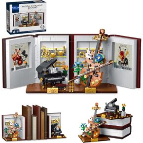 3 في 1 موسيقى تحت عنوان Bookend Build Build Toy مع طوب LED والبيانو الإبداعي ونموذج مكتبة بناء الكمان ، أفكار هدايا ديكور المنزل للأطفال والبالغين (1520 جهاز كمبيوتر)