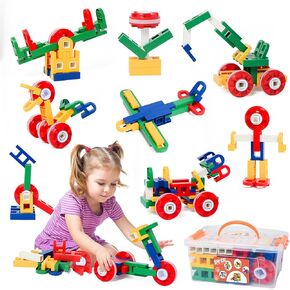 SWER 200Pcs 3D Building Block Toys, Creative Interlocking Connecting Kit, Multicolor STEM Interlocking Toy Set, Montessori Toys for Preschool Kids, Building Toys for Kids Ages