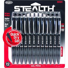 Roseart Stealth قابل للسحب 12 عدد القلم هلام 0.7 مم مع قبضة الراحة ، الحبر الأسود ، لا تشويه ، لا نزيف