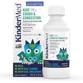 KinderMed Kids' Cough & Congestion Medicine, Children's Multi-Symptom Cough and Congestion Relief, Organic Berry Flavor, 4 Fl Oz