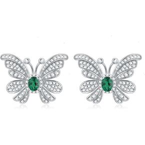 Gnteey Lab Grown Emerald Earrings 925 Sterling Silver Round Cut Emerald Stud Earrings for Women