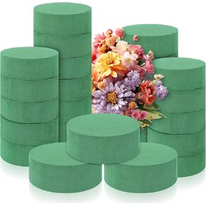 24 Pcs Round Floral Foam, Green Dry & Wet Green Flower Foam, Florist Plant Foam Block for Wedding, Artificial Aisle Flowers, Party Decoration, Fresh Flowers Arrangements(4 x 1.5inch)