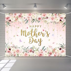 عيد أم سعيد الخلفية الوردي الزهور الفراشة اللمعان يقطر نقاط التصوير الفوتوغرافي خلفية أحب أمي هدايا جدار الدعائم كشك صورة (7 × 5 قدم)