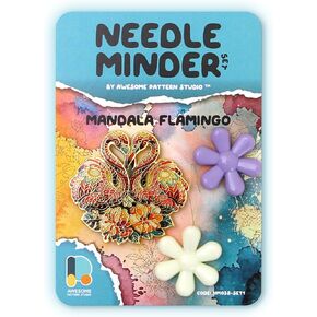 مجموعة Awesome Pattern Studio Needle Minder Set - Mandala Flamingo Magnetic Needle Minder + 2 Througers Needle. دبوس المينا للغرزة المتقاطعة والتطريز والحرف
