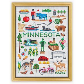 Minnesota Collection CS1849 - Counted Cross Stitch KIT#2 Prime. Set of Threads, Needles, AIDA Fabric, Needle Threader, Embroidery Clippers and Printed Color Pattern Inside.