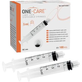 MediVena ONE-CARE 5ml Luer-Lock Syringes, Sterile, Low Dead Space, 100/bx Blister-Packed Syringes 5cc