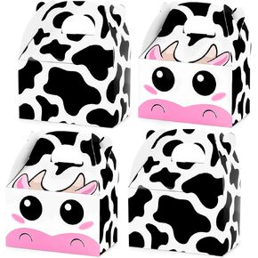 24 حزمة Cow Party Favors Boxes - Cowgirl موضوع الصناديق الصالحة ، وأكياس الحلوى الهدية القابلة لإعادة الاستخدام لعيد ميلاد البقر ، ولوازم وأحزاب حيوانات المزرعة