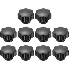 uxcell 10pcs Clamping Star Knobs M6 Metric Female Thread 32mm 7-Point Star Plastic Head Non-Through Hole Brass Insert Screw-in Threaded Hand Knob Handles Jig Knobs, Black
