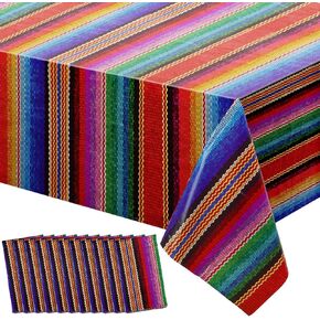 Buryeah 12 PCS Fiesta Mexican Plastic Tableths Cinco de Mayo Party Table Cover 54 × 108 بوصة مقاوم للماء ملون يمكن التخلص منها للمكسيكي مصلح فييستا مصل.
