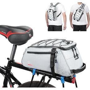 KEMIMOTO 13L Bike Bag for Bicycle Rear Rack, Fully Reflective 3-in-1 Carrying Style Bike Trunk Bag, Water-Resistant E-bike Saddle Pannier Bag with Shoulder Strap for Bike Luggage Accessories