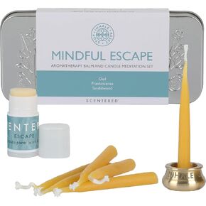 Scentered Aromatherapy Balm & Meditation Candle Set - Mindful Escape Relaxation - x12 Beeswax Candles with Brass Holder & x1 Essential Oil Blend Balm