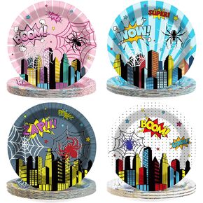 Zhehao 48 Pcs Spider Birthday Party Plates Hero Party Supplies Decorations Spiders Tableware Dinnerware Spiderweb Disposable Paper Plates for Birthday Baby Shower Supplies Favor