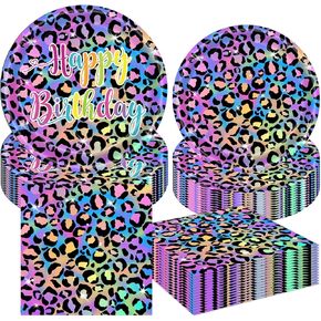 Neon Rainbow Leopard Birthday Party Party Plates Fedictah Print Print Birthday Plats Supplies Girl's Leopard Party Paper Paper Plate Farates FareDs 20