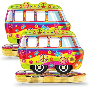 50pcs 60's Party Hippie Bus Paper Plates 60s Sudvy Groovy Party Supplies Retro Groovy Party Dinn