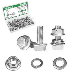 Yinpecly 15 Sets M8-1.25 x 20mm Flanged Hex Head Bolts Kits, M8 Flange Hexagon Screws and Nuts,Flat & Spring Lock Washers,18-8 (304) Stainless Steel,Metric Bolt Assortment, Fully Threaded