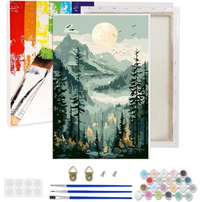 Lxmsja Mountain Paint بواسطة أرقام أرقام للبالغين ، طلاء المناظر الطبيعية الأكريليك بأرقام للبالغين المبتدئين ، وملحات زيتية للزيت لتزيين الجدار المنزلي 8x12 بوصة (مؤطرة)
