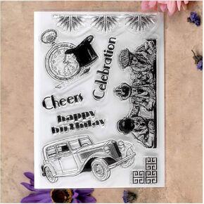 Kwan Crafts Cheers Happy Birthday Celebration Car Clear Stamps for Card Making Decoration and DIY Scrapbooking