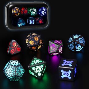 اللاسلكي الإضاءة UP DND DICE مجموعة للأبراج المحصنة والتنين ، قابلة لإعادة الشحن D&D DICE مع صندوق الشحن ، 7 ألوان الدور الأدوار لعب RGB DND DICE للهدايا DND RPG