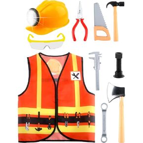 10 PCS Kids Kids Construction Worker مجموعة تشمل نظارات القبعة قبعة البناء ولعب البناء لدعوة لباس الحفلات.