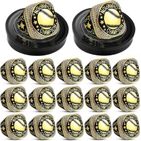 Highergo 20 Pcs Basketball Championship Rings with Display Neck Chain and Stand Champion Trophy Rings for Tournament Award Gift
