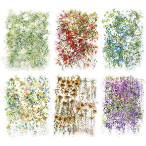 120 Pcs Flower Stickers for Scrapbooking,Junk Journal Supplies,Floral Vine PET Stickers, Large Botanical Ephemera Waterproof for Journaling, DIY Crafting, and Art Supplies