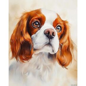 Vnuiehg Paint حسب الرقم للبالغين المبتدئين ، Cavalier King Charles Spaniel Dog Do Dog Painting ، Cute Dog Paint by Truments Atts مناسبة لزينة الجدار المنزلية 16 "W × 20" L.