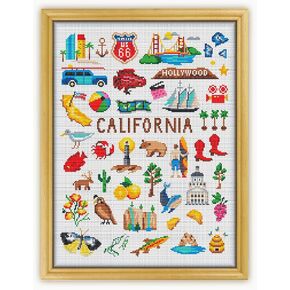California Collection CS1837 - Counted Cross Stitch KIT#2 Prime. Set of Threads, Needles, AIDA Fabric, Needle Threader, Embroidery Clippers and Printed Color Pattern Inside.
