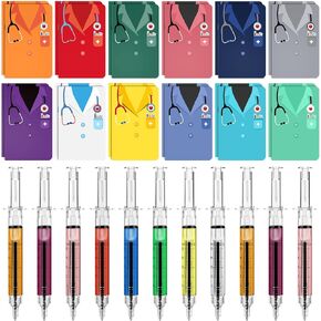 48 Pcs Nurse Appreciation Gifts Bulk Include 24 Small Pocket Nurse Notebooks and 24 Syringe Pens Write In Black Ink Nursing Gifts Office Supplies for Graduation Retirement Medical Students