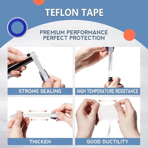 4 Rolls Teflon Tape,Plumbers Tape(1/2 Inch X 520 Inches),PTFE Tape for Sealing Tape,Plumbing Tape,Sealant Tape,Thread Seal Tape for Shower Head,Water Pipe,Prevent Leakage,Thicker in Saudi Arabia