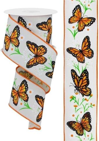Butterflies & Daisies Wired Edge Ribbon, 10 Yards (2.5 Inch, Off White) in Kuwait