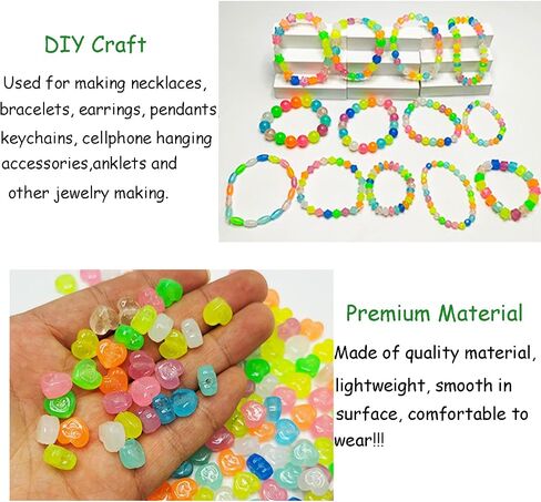 1300 PCS CRISTER CRISTER FACETED RONDELLE GLOW في الخرز المظلم للأساور وصنع المجوهرات - مزيج الألوان البلاستيكية الأشعة فوق البنفسجية المتغيرة حبة للاصطدام DIY (8 مم) in Kuwait