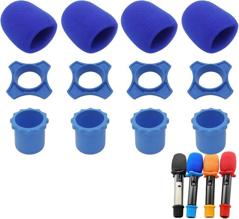 4 Set Orange Wireless Handheld Microphone Protection Kit - Shakeproof Anti-Rolling Silicone Ring, Bottom Rod Sleeve Holder, Windscreen Foam Cover for KTV Mic Device in Saudi Arabia