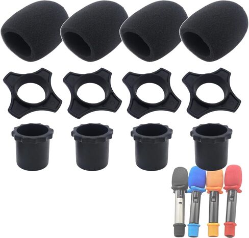 4 Set Orange Wireless Handheld Microphone Protection Kit - Shakeproof Anti-Rolling Silicone Ring, Bottom Rod Sleeve Holder, Windscreen Foam Cover for KTV Mic Device in Saudi Arabia
