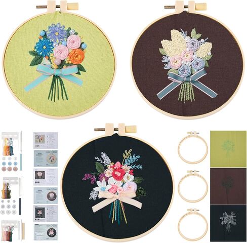 Spritewelry 2 مجموعات مجموعة التطريز للمبتدئين Art Craft Shicking Shice Practice Kit مع تعليمات ملابس التطريز مع نمط ، أطواق ، تعليمات ، أدوات إبرة الخيوط الملونة in Kuwait