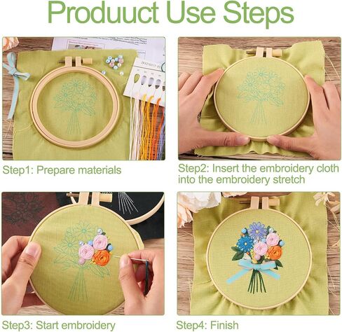 Spritewelry 2 مجموعات مجموعة التطريز للمبتدئين Art Craft Shicking Shice Practice Kit مع تعليمات ملابس التطريز مع نمط ، أطواق ، تعليمات ، أدوات إبرة الخيوط الملونة in Kuwait