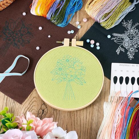Spritewelry 2 مجموعات مجموعة التطريز للمبتدئين Art Craft Shicking Shice Practice Kit مع تعليمات ملابس التطريز مع نمط ، أطواق ، تعليمات ، أدوات إبرة الخيوط الملونة in Kuwait
